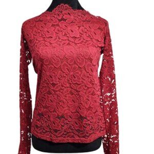 Zanzea Red Long Sleeve Lace with Liner Blouse Women's Size 10 NWT
